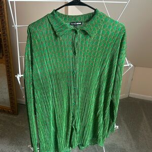 Fashion Nova Green and Gold Patterned Blouse - Size L